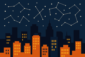 Minimal city skyline transforming into a dark silhouette revealing constellation patterns during Earth Hour © Bima