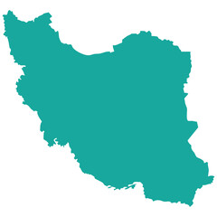 Obraz premium A simple, clean graphic illustration of the country map of Iran, featuring its distinct borders in a vibrant teal color against a crisp white background