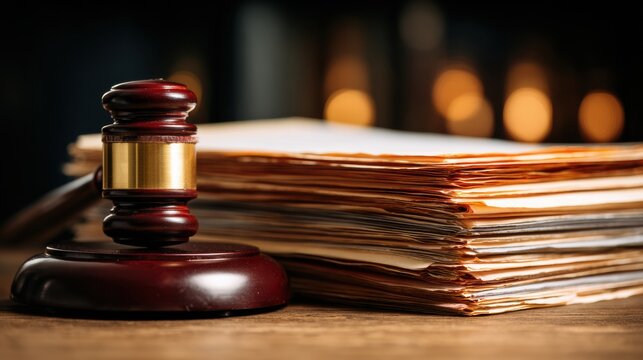 Gavel Rests Near Financial Audit Reports for High Asset Divorce Case in a Law Office