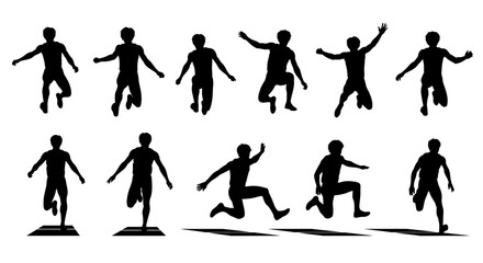 Fototapeta premium Silhouette of athletic movements: Capturing the dynamic energy of human form in various athletic poses and motions. It could be useful for illustrating sport or conveying ideas of action, performance.