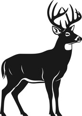 Fototapeta premium Black Silhouette Deer Stag with Large Antlers Wildlife Minimal Vector Illustration Isolated on White Background