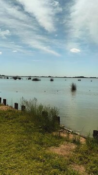 Panoramic view of Lobos large lake in a warm summer morning