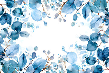 Lamas personalizadas con motivos artísticos con tu foto Blue watercolor eucalyptus leaves forming a decorative frame. Botanical illustration on a white background with copy space. Elegant design for a wedding invitation or greeting card