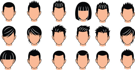 Men and women modern hairstyles collection, trendy haircut avatars flat vector illustration set isolated on white background © Mostafizar