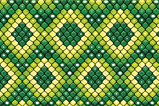 Vibrant green and yellow python snake skin pattern with intricate diamond scales, creating a detailed and exotic seamless reptile skin texture