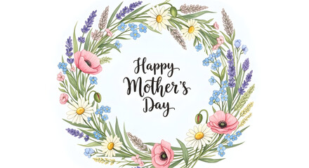Obraz premium Happy mother's day floral wreath greeting card