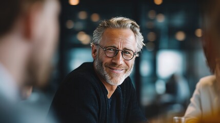 Obraz premium Smiling man with glasses in a meeting
