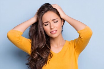 Fototapeta premium Young woman experiencing severe headache or migraine pain