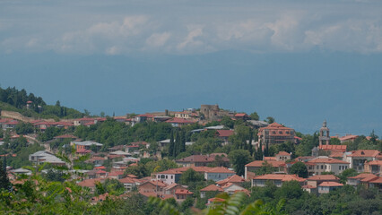Fototapeta premium Wide panoramic landscape of Sighnaghi in Kakheti region