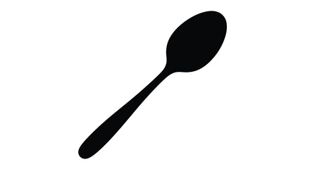 A simple elegant black silhouette of a standard tea or soup spoon against a plain white background silhouette