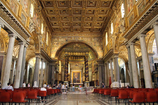 Ornate geometric ceiling and altar Basilica di Santa Maria Maggiore August 2024