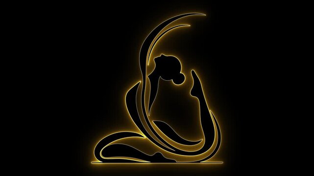 Yoga silhouette. Golden glow. Spiritual art. Minimalist yoga. Meditation pose. Glowing outline. Wellness design. Abstract fitness. Zen aesthetic. Golden lines.
