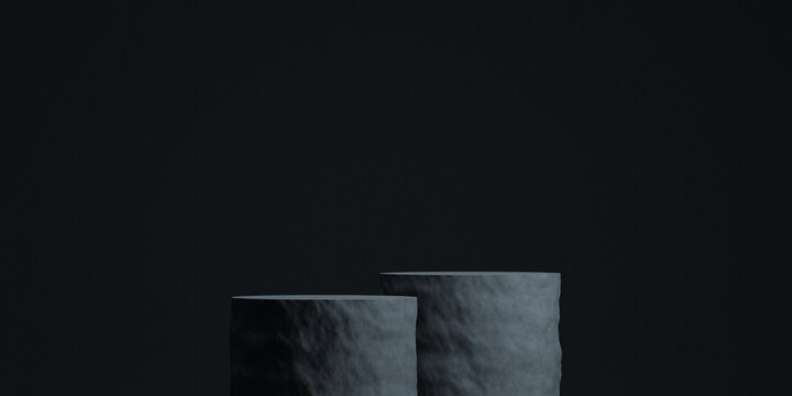 3D product background. 3D black stond podium with black background for cosmetic and presentation. 3D rendering illustration.