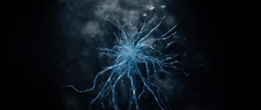 Bioluminescent alien plants with glowing nerve structures in dark forests