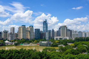 Bustling urban landscape of ASEAN Business District in Nanning, Guangxi, China
