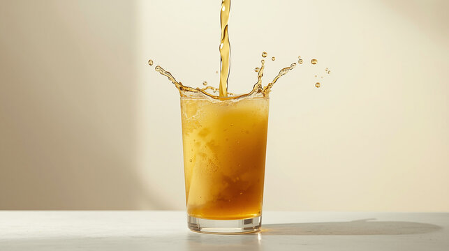 pouring traditional jamu kunyit asam into clear glass