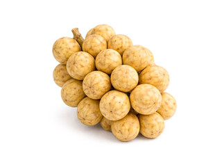 Fresh longkong (langsat) fruit bunch isolated on white background. © Hseena