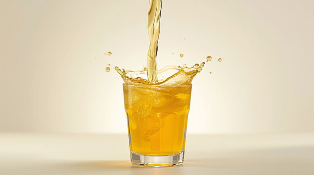 pouring traditional jamu kunyit asam into clear glass with splash effect