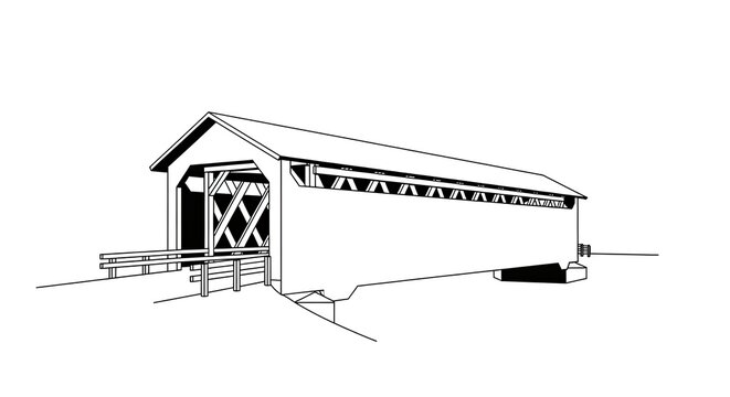 Covered bridge illustration against white background for design and concepts