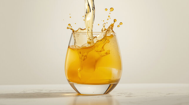 pouring jamu kunyit asam into clear glass with splash effect