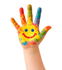 Child&rsquo;s Hand Painted with Colors and Smiley Face