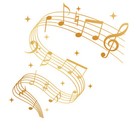 流れる音符のイラスト（ゴールド）