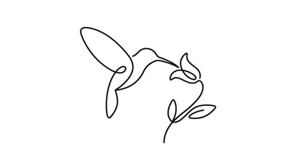 Obraz premium Hummingbird and Flower One-Line Icon, Single Continuous Line Hovering Bird Minimal Outline
