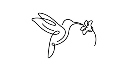 Obraz premium Hummingbird and Flower One-Line Icon, Single Continuous Line Hovering Bird Minimal Outline