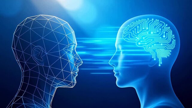 Human head with digital brain circuitry