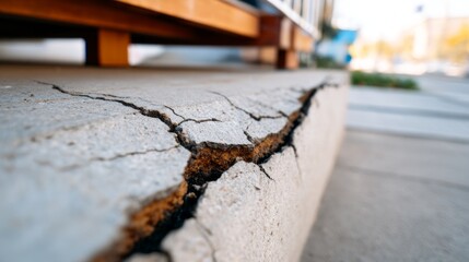 Fototapeta premium Damage Caused by Earthquake on Sidewalk with Visible Cracks and Gashes