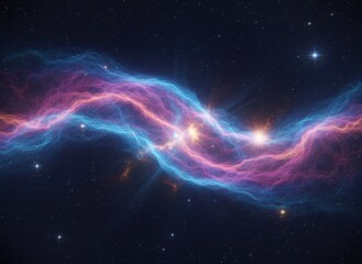 Vibrant Cosmic Nebula In Deep Space Illuminated By Distant Stars With Swirling Pink And Blue Gas Clouds And Bright Stellar Lights