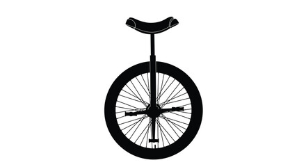 A striking black silhouette of a classic unicycle against a plain white background showcasing simple form silhouette high quality © ArtBySalea07