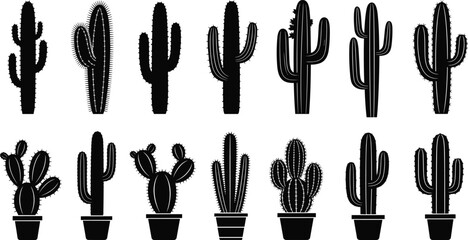 Cactus silhouettes set desert plant collection black botanical illustration isolated vector design