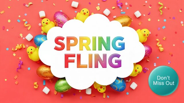 Spring Fling Easter Party Invitation with Yellow Chicks and Chocolate Eggs