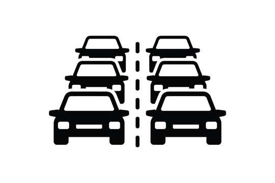 Traffic jam, two lanes of cars bumper to bumper stuck in traffic on a busy road during rush hour commute
