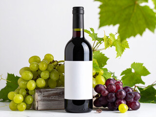 wine bottle and grapes mockup