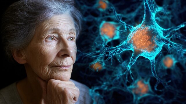 Medical illustration of Alzheimer&rsquo;s Disease, a progressive neurodegenerative disorder and the most common form of dementia, affecting memory, cognitive function, thinking