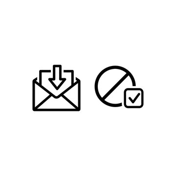 Opt-out concept icons: an envelope with an incoming arrow and a prohibition sign with a checkmark for opting out of subscriptions or services.