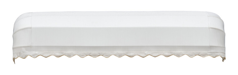 French Curved Retractable Awning.  White striped awning for outdoor shade and decoration. Vintage ...