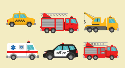 Emergency Vehicles and Heavy Machinery Set. © Abhinaya Project