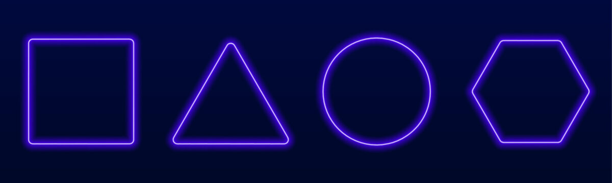 Modern glowing set of circle, square, triangle, and hexagon frames with radiant gradient highlights and soft illumination, perfect for digital projects and banners. vector