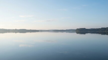 Obraz premium International Day of Peace calm lake horizon in soft light for serenity concept