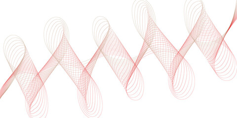 Spiral red wireframe loops forming a complex three dimensional spring structure on a transparent background representing mechanical force and elastic tension
