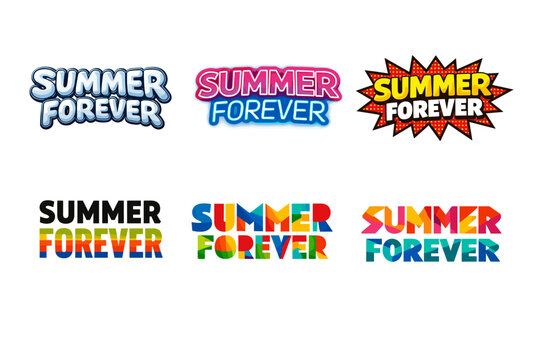 Colorful summer forever text designs variety set