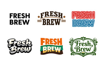 Diverse fresh brew logo designs in various styles and colors
