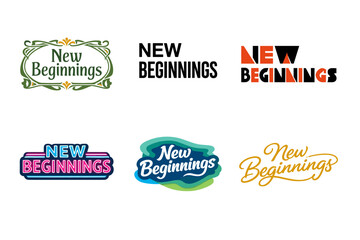 New beginnings logo variations in diverse typography styles