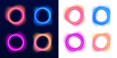 Futuristic circular gradient frame with bright glowing border and soft light halo for digital interface and presentation design. png © Romstock