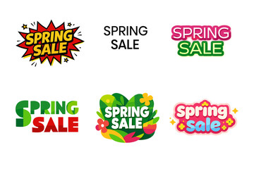 Colorful spring sale logos with vibrant design variations