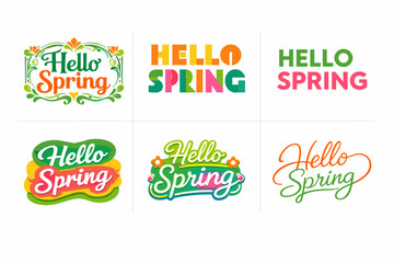 Colorful hello spring designs with floral and playful typography