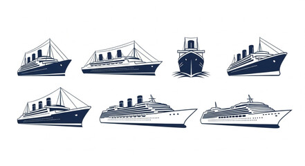 Collection of vintage cruise ships and ocean liners in various perspectives, nautical theme. © Mila